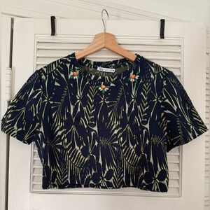 Zara Jacquard Cropped Floral Nature Print shirt